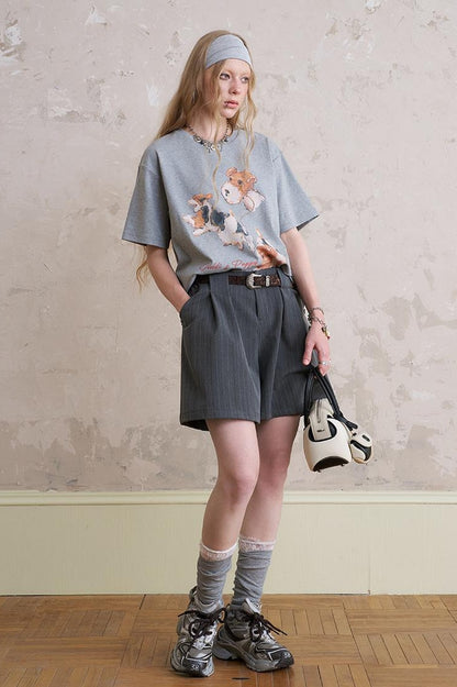 DIDDI MODA Playful Puppy Print Tee Layered Set With Pants