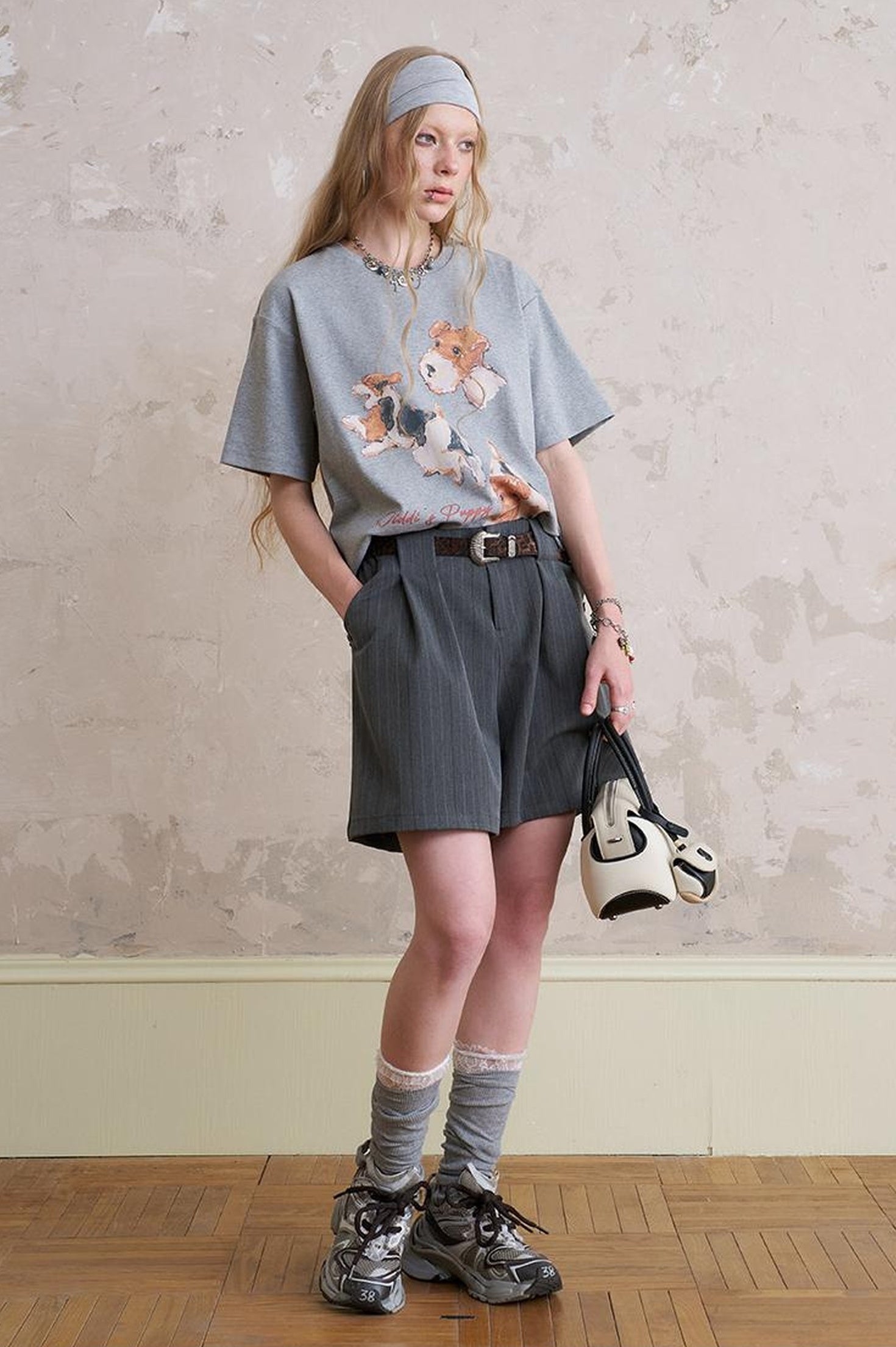 DIDDI MODA Playful Puppy Print Tee Layered Set With Pants