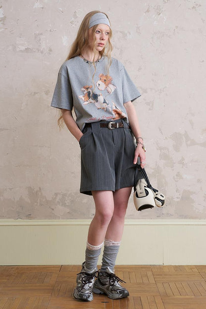 DIDDI MODA Playful Puppy Print Tee Layered Set With Pants