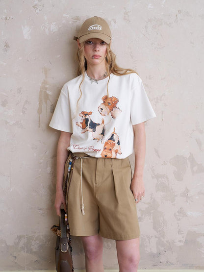 DIDDI MODA Playful Puppy Print Tee Layered Set With Pants