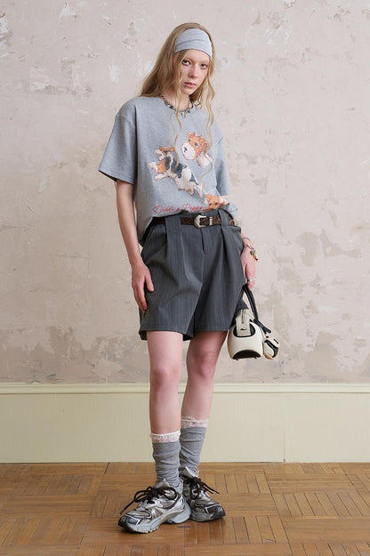 DIDDI MODA Playful Puppy Print Tee Layered Set With Pants