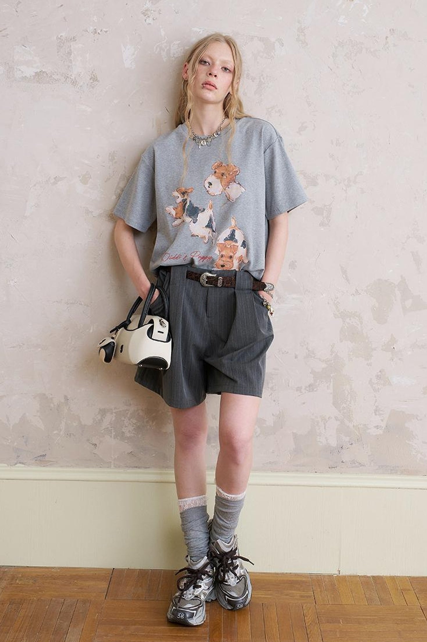 DIDDI MODA Playful Puppy Print Tee Layered Set With Pants