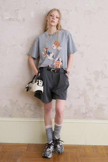 DIDDI MODA Playful Puppy Print Tee Layered Set With Pants