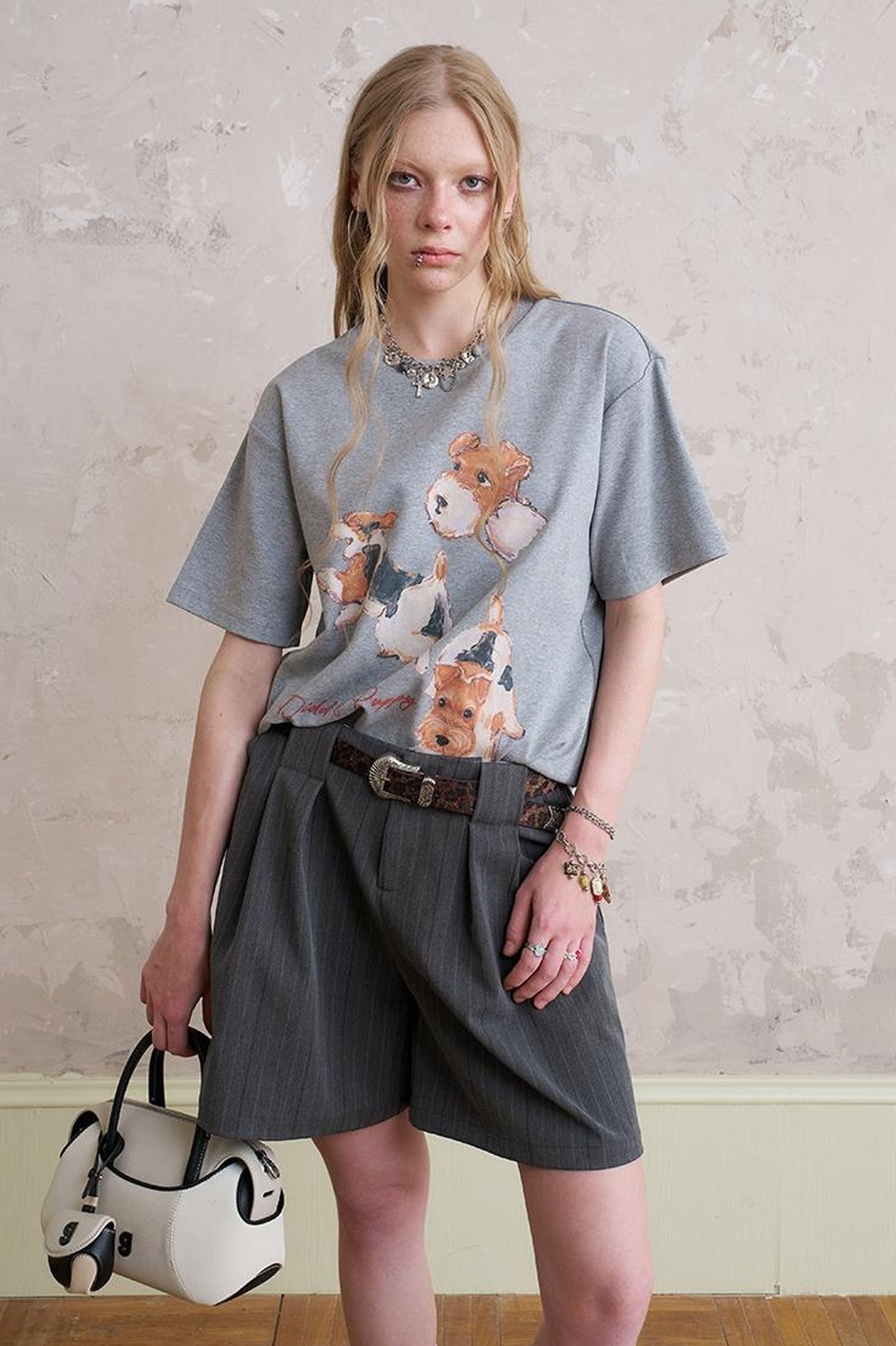 DIDDI MODA Playful Puppy Print Tee Layered Set With Pants
