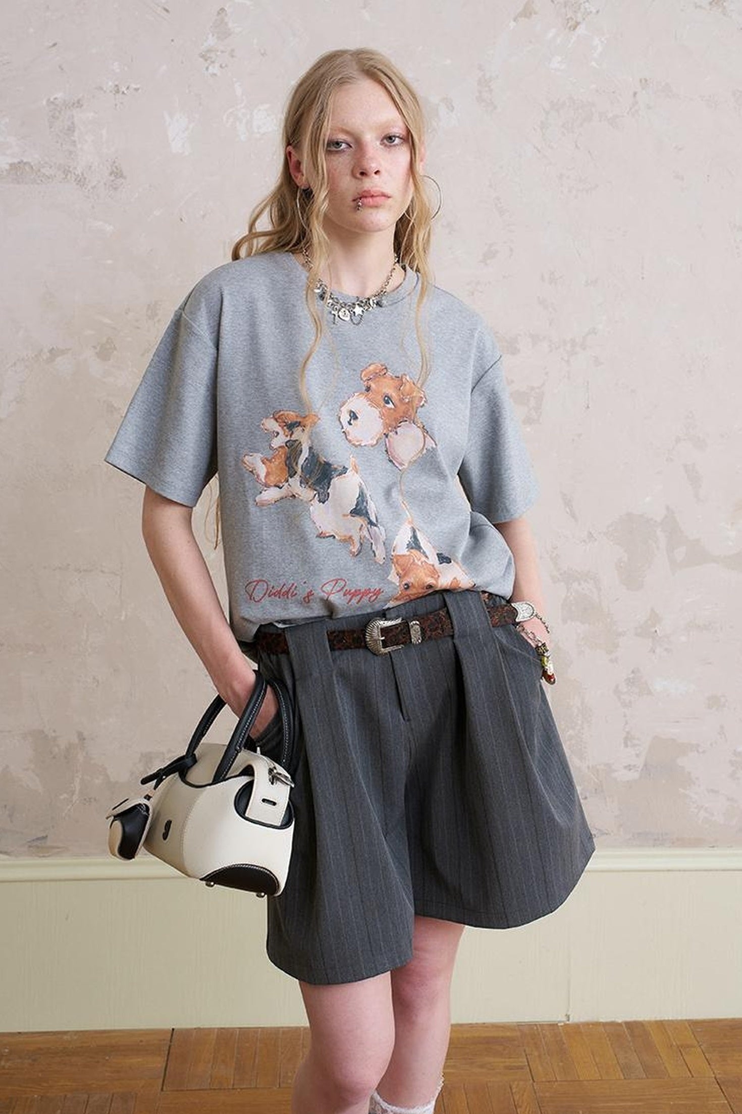 DIDDI MODA Playful Puppy Print Tee Layered Set With Pants