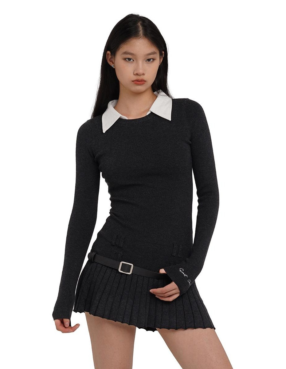 Pleated Belted Shirt Dress with Collar  Slim Fit Two Piece Style