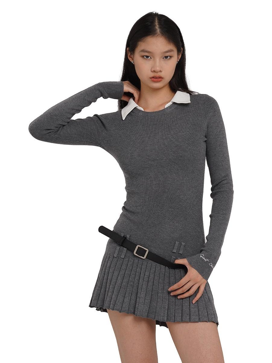 Pleated Belted Shirt Dress with Collar  Slim Fit Two Piece Style