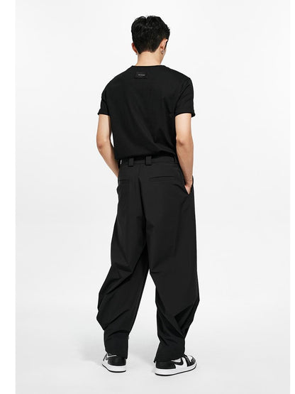 Pleated Cuffed Zip-Slit Casual Pants