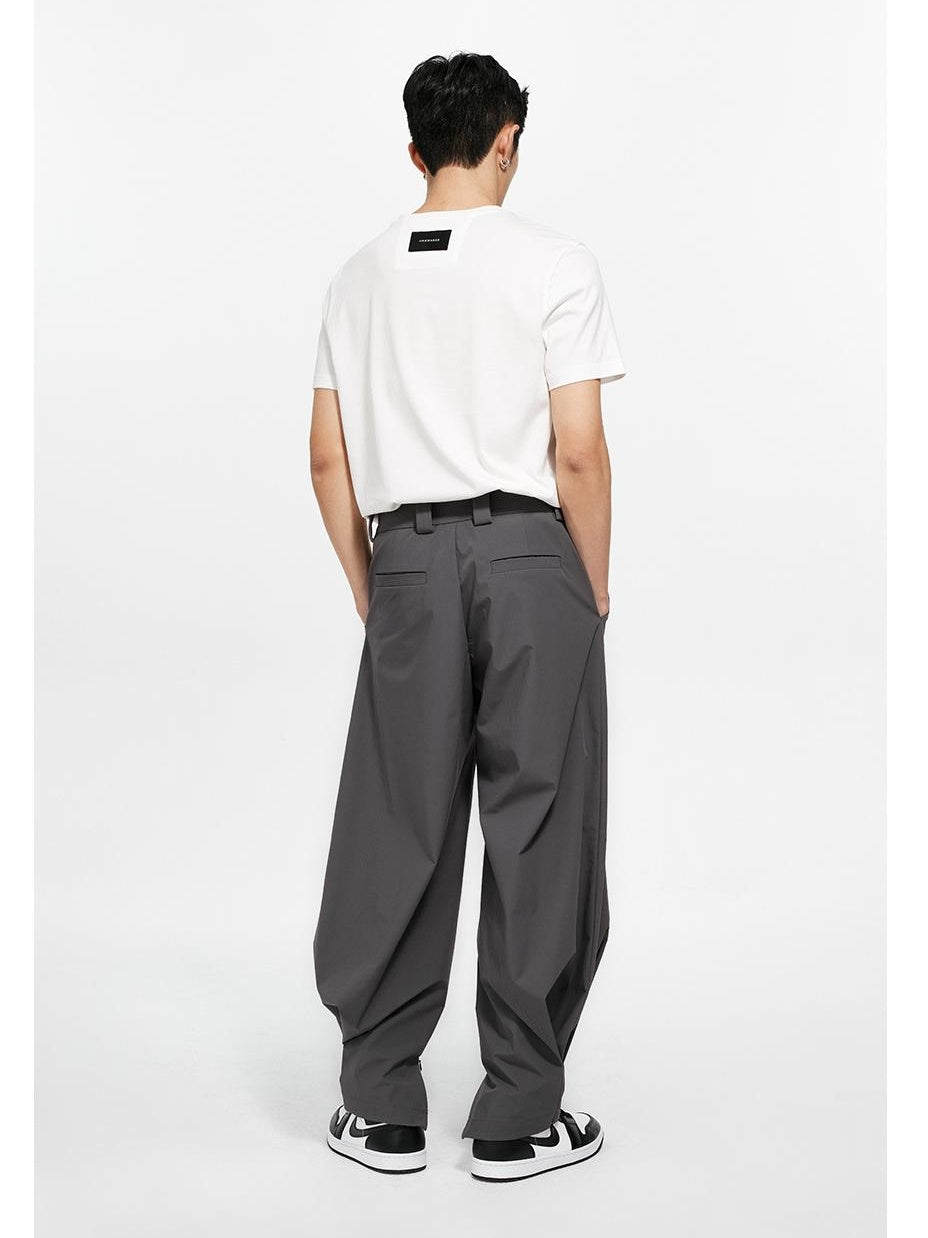 Pleated Cuffed Zip-Slit Casual Pants