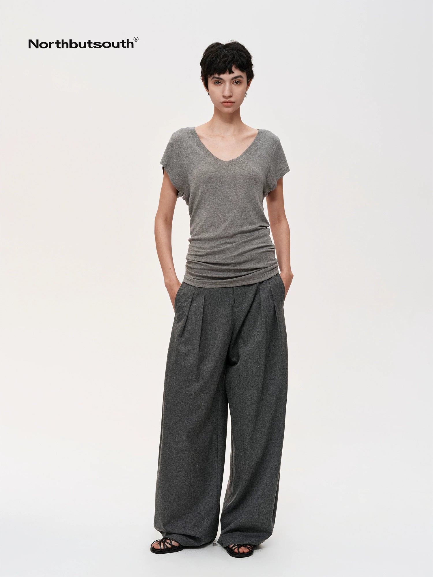 Pleated Flowy Wide Leg Trousers