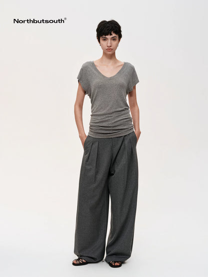 Pleated Flowy Wide Leg Trousers