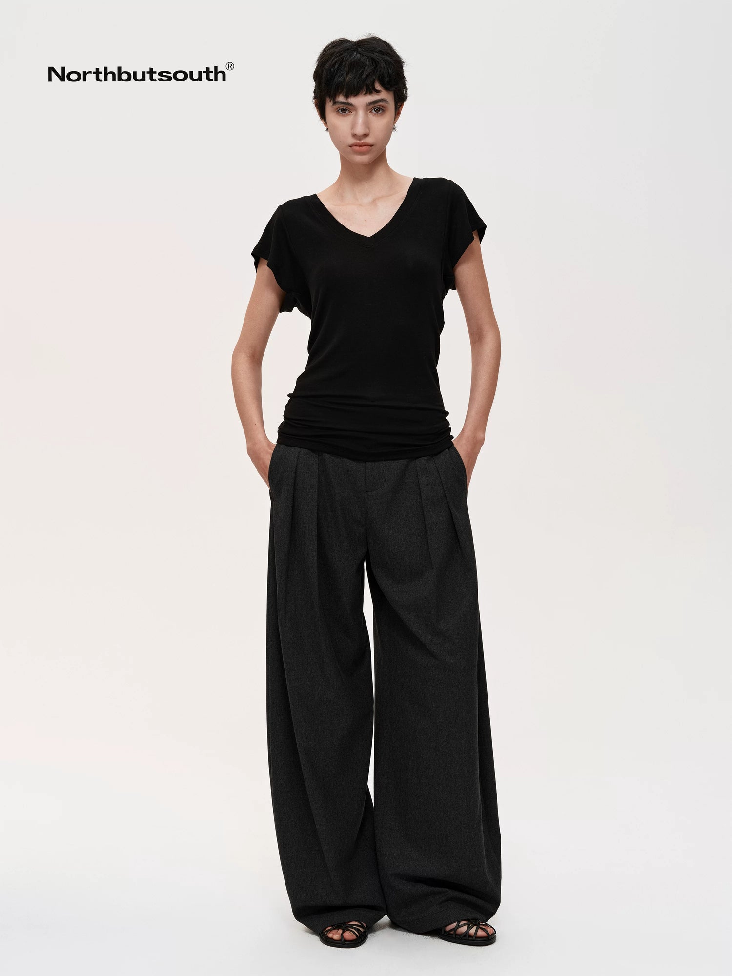 Pleated Flowy Wide Leg Trousers