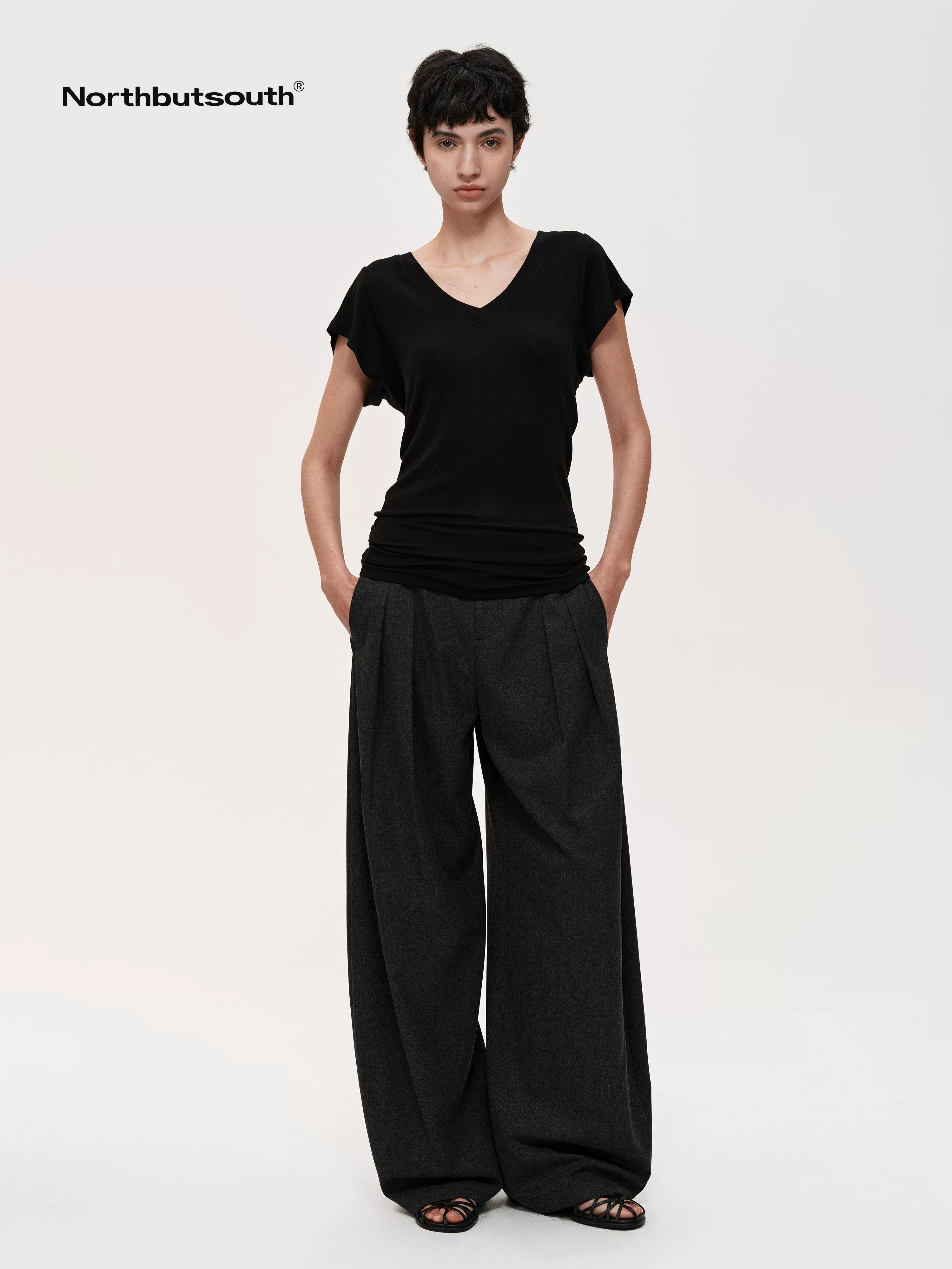 Pleated Flowy Wide Leg Trousers