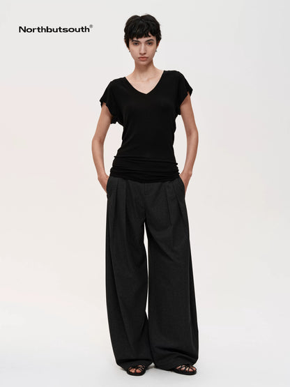 Pleated Flowy Wide Leg Trousers