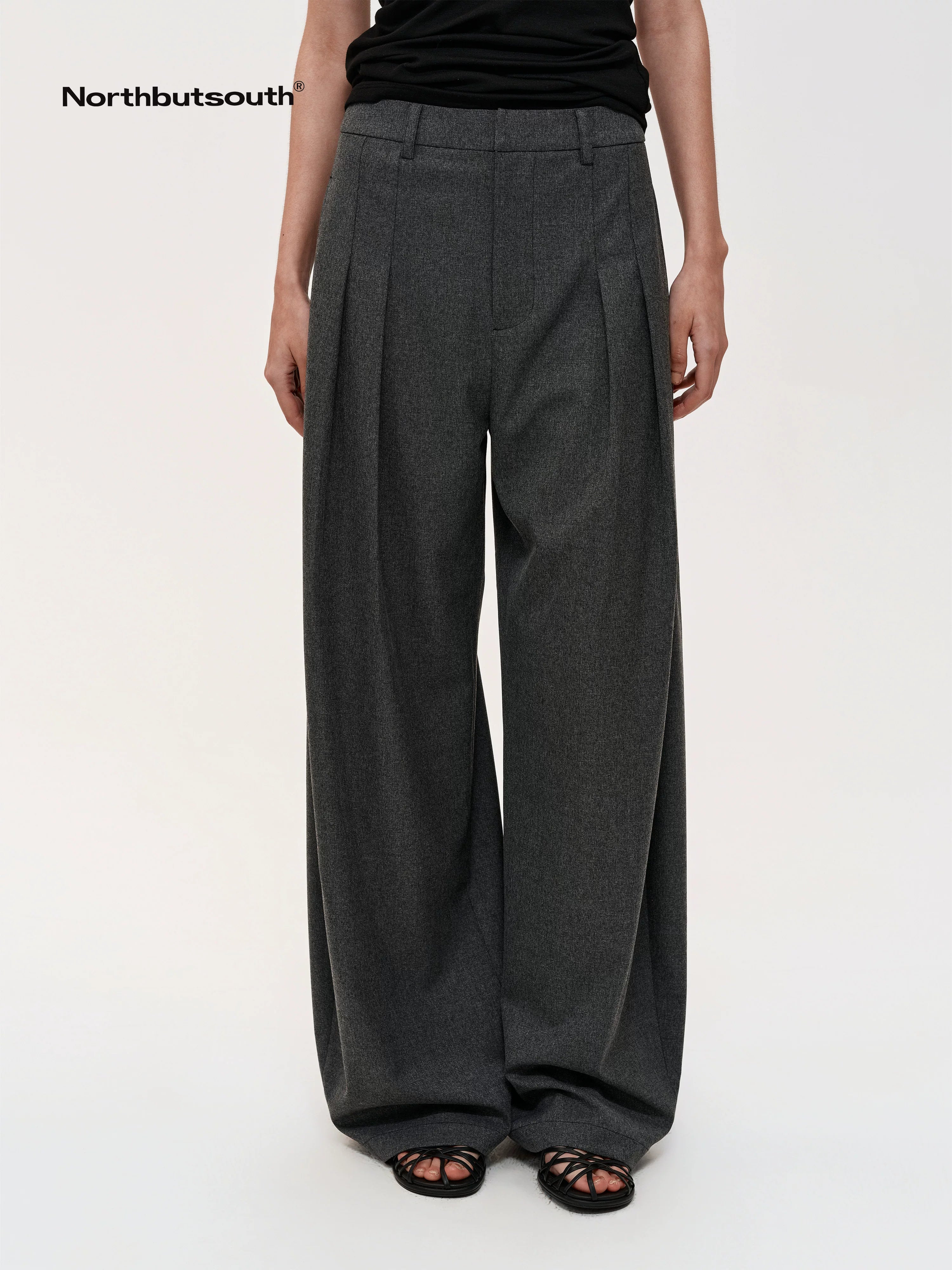 Pleated Flowy Wide Leg Trousers