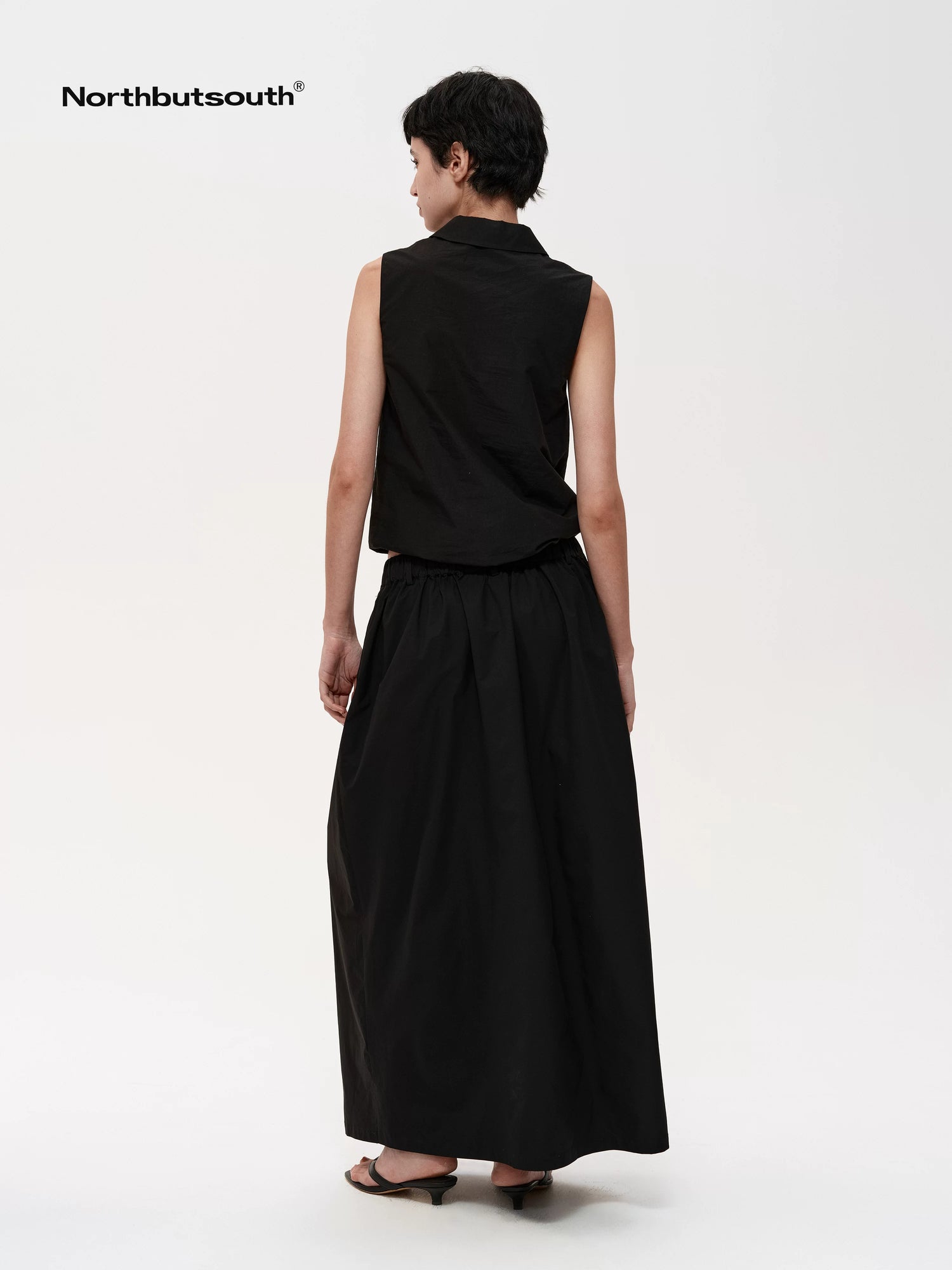 Pleated Midi Skirt With Adjustable Drawstring Waist