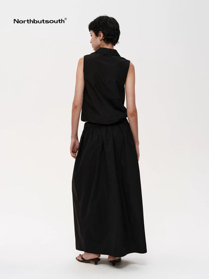 Pleated Midi Skirt With Adjustable Drawstring Waist