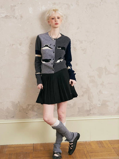 Pleated Mini Skirt With Metallic Logo Structured Flowy