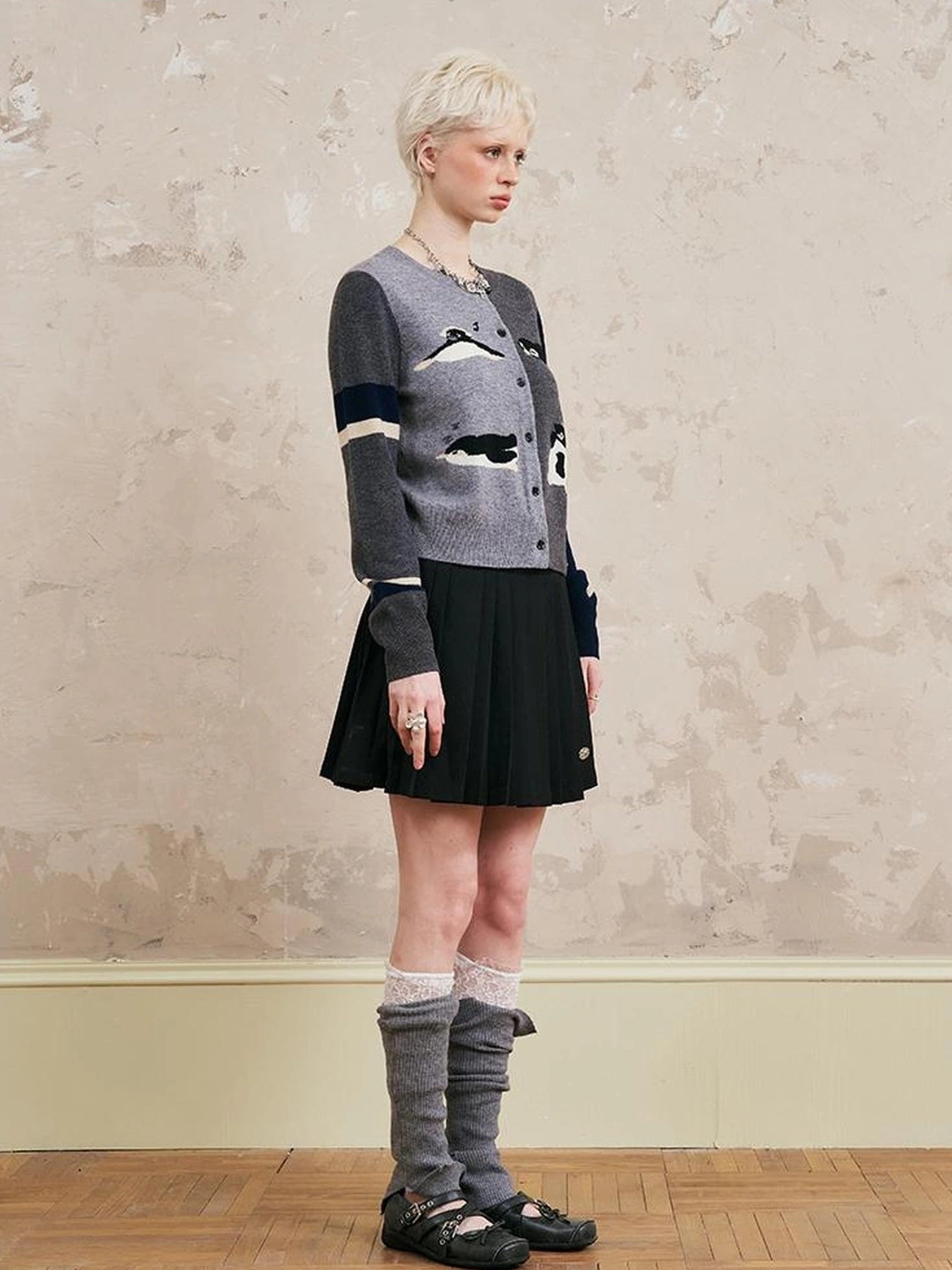 Pleated Mini Skirt With Metallic Logo Structured Flowy