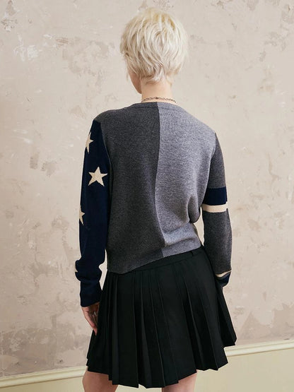 Pleated Mini Skirt With Metallic Logo Structured Flowy