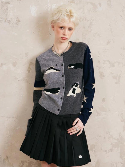 Pleated Mini Skirt With Metallic Logo Structured Flowy