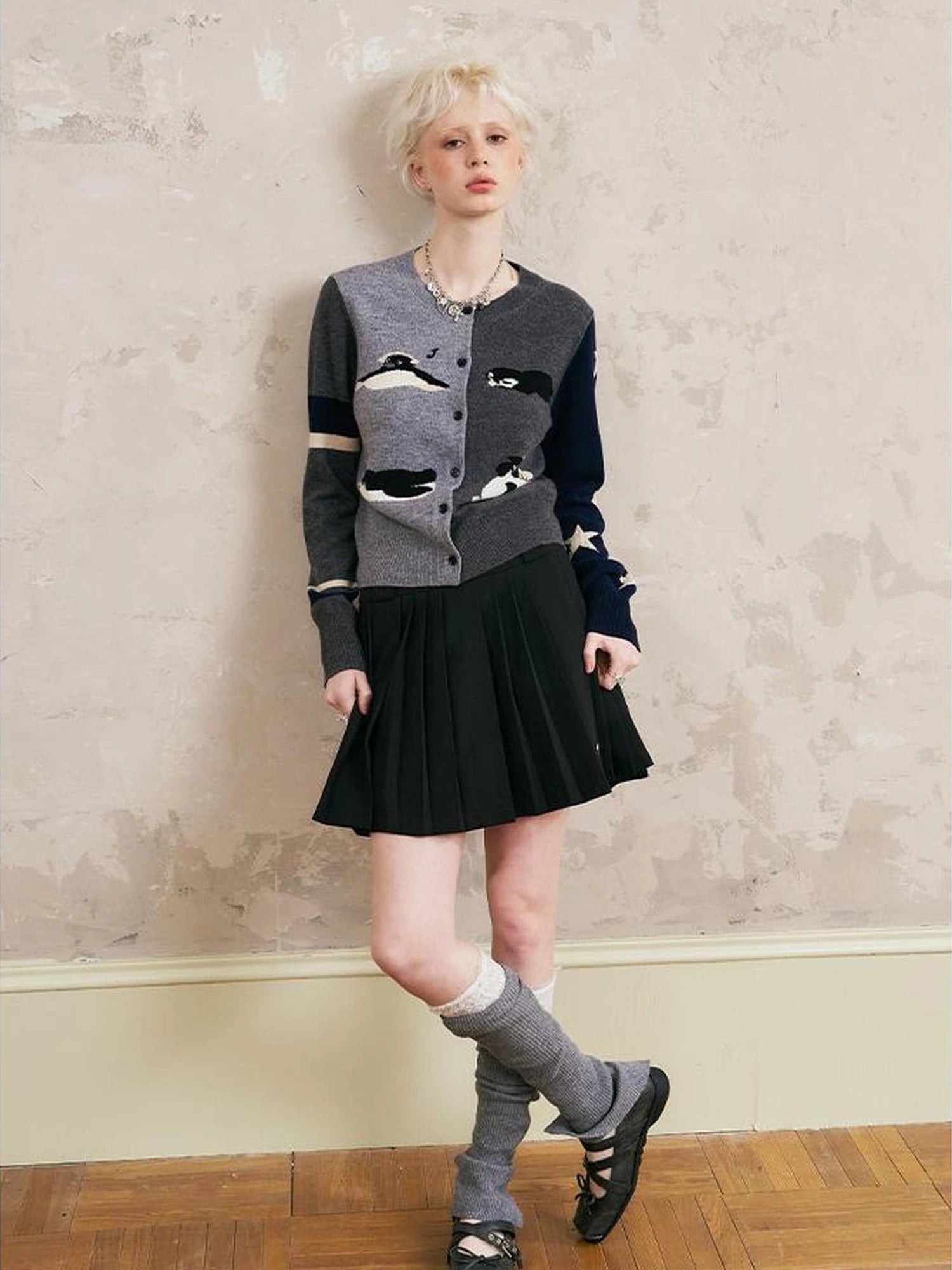 Pleated Mini Skirt With Metallic Logo Structured Flowy