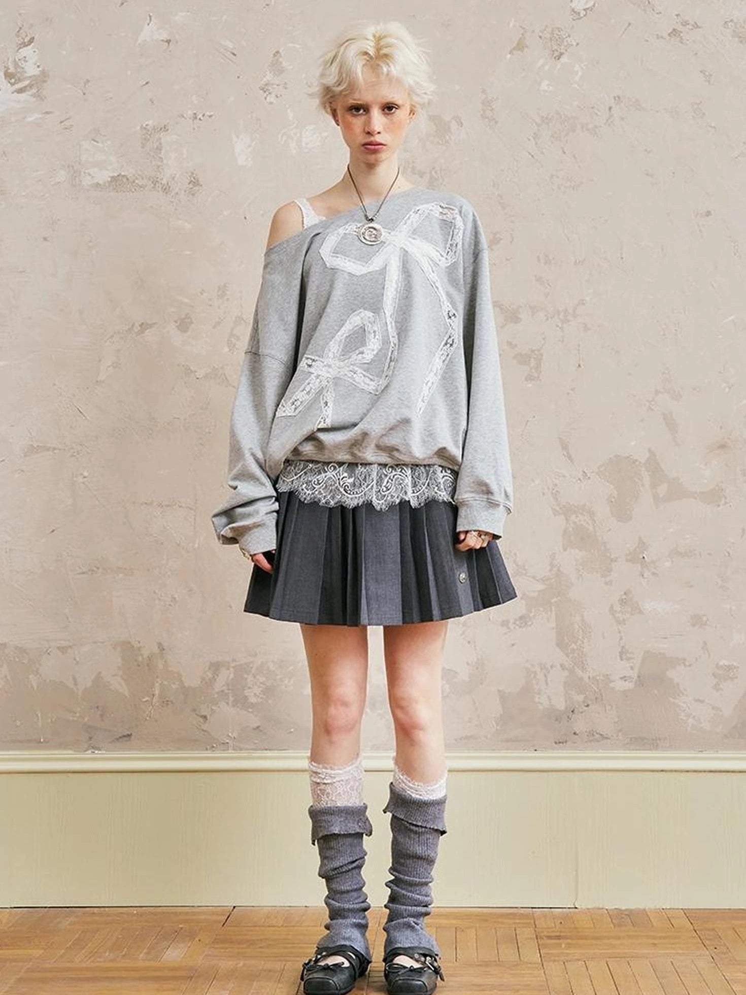 Pleated Mini Skirt With Metallic Logo Structured Flowy