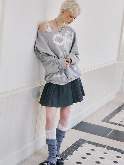 Pleated Mini Skirt With Metallic Logo Structured Flowy