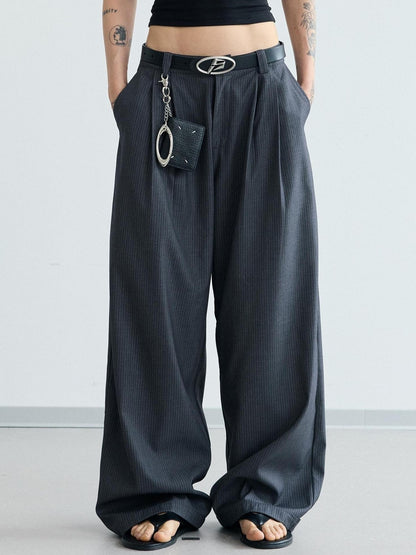 Peoplesense Pleated Scimitar Trousers With Slip Pockets Polyester Loose Fit
