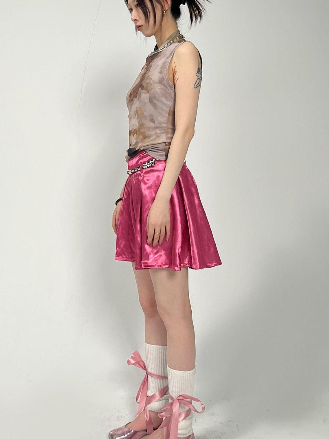 Pleated Textured Midi Skirt with Unique Folds Skirts