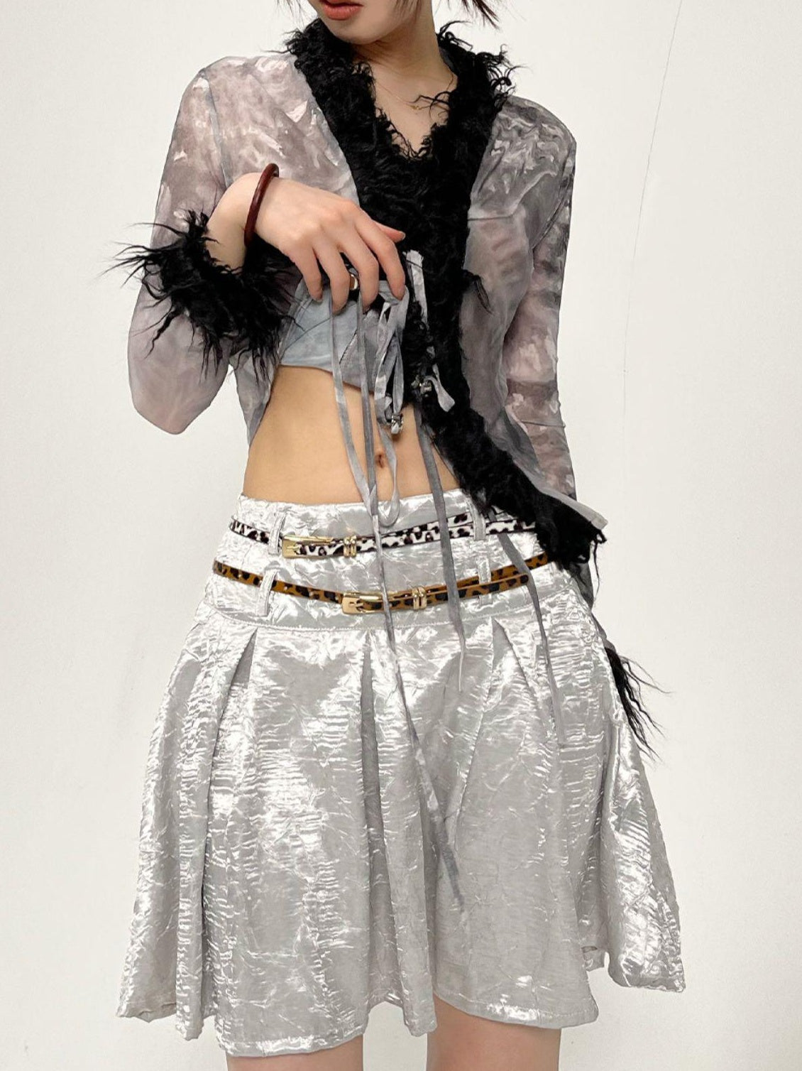 Pleated Textured Midi Skirt with Unique Folds Skirts