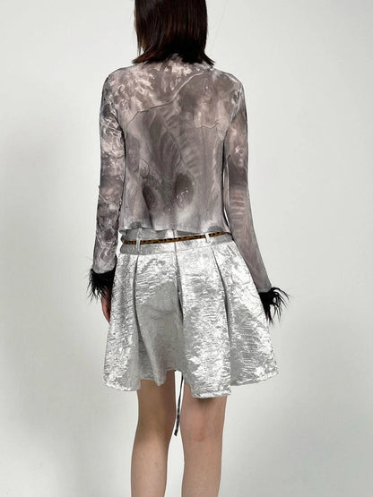Pleated Textured Midi Skirt With Unique Folds Skirts