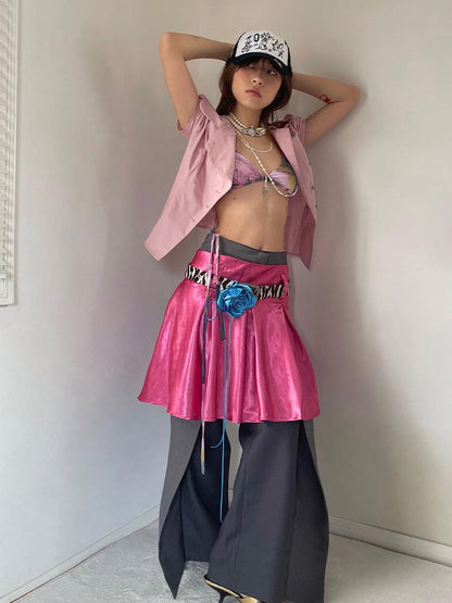 Pleated Textured Midi Skirt with Unique Folds Skirts