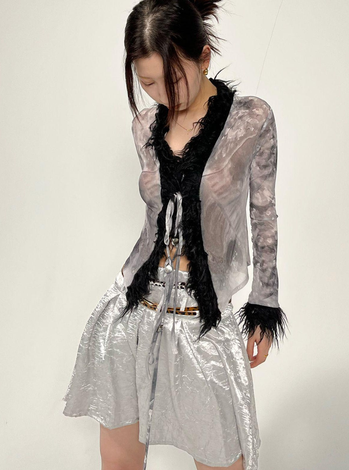 Pleated Textured Midi Skirt with Unique Folds Skirts