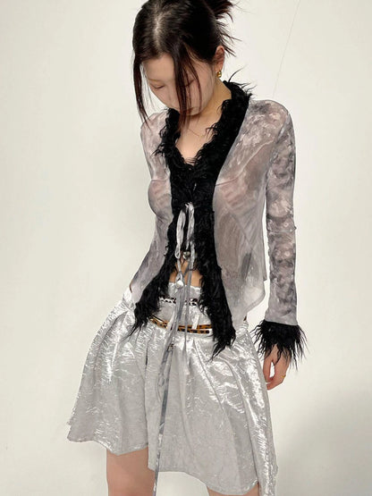 Pleated Textured Midi Skirt With Unique Folds Skirts