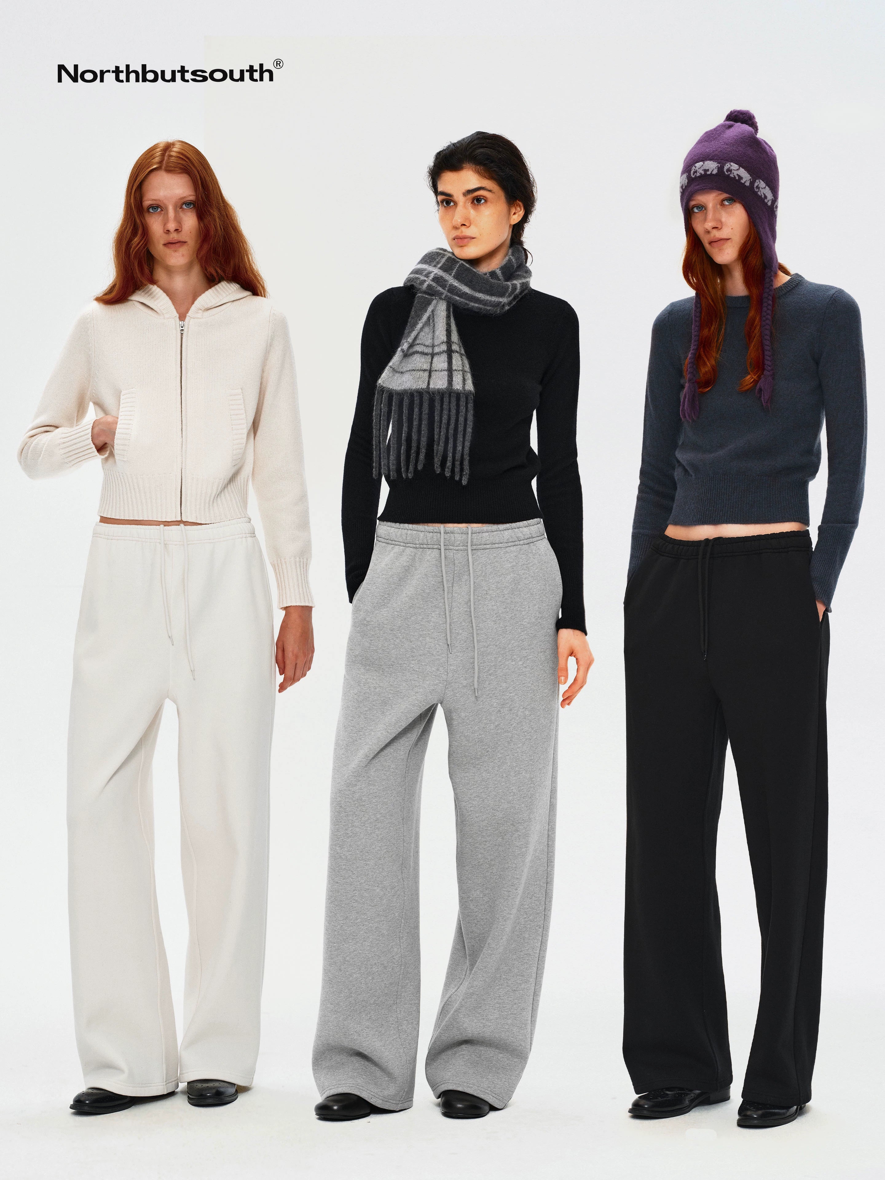 Plush Thermal Hidden Drawstring Asymmetric Straight Women&