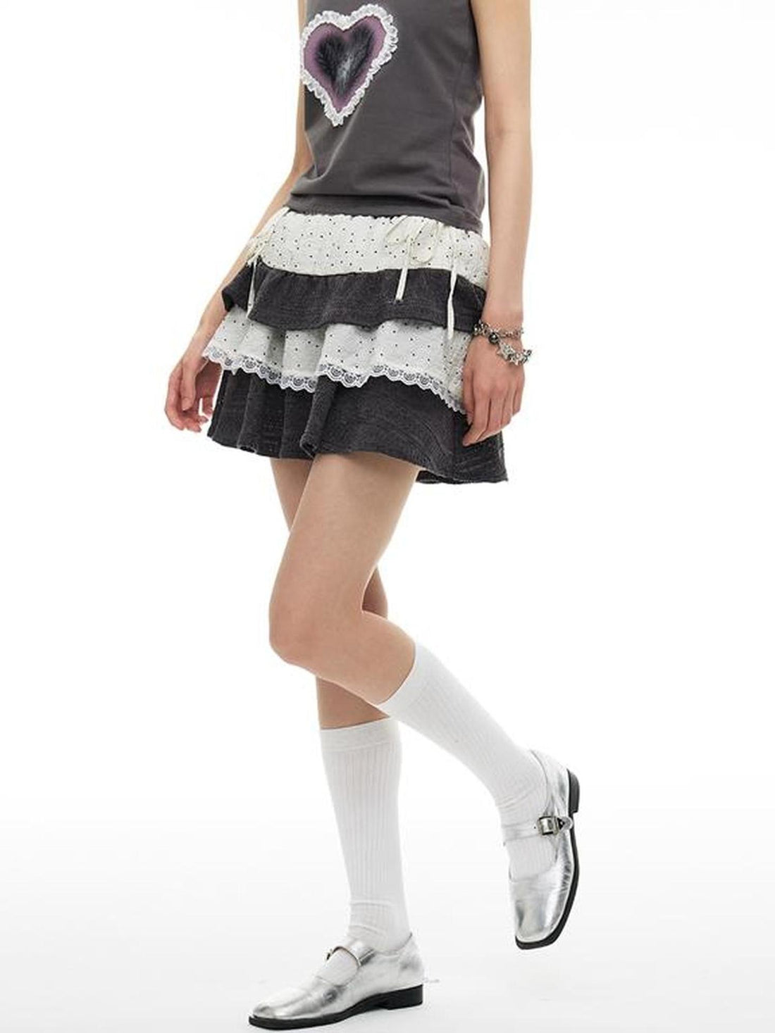 MOMSYCAN FOX LINE Polka Dot A Line Skirt With Elastic Waist Built In Shorts