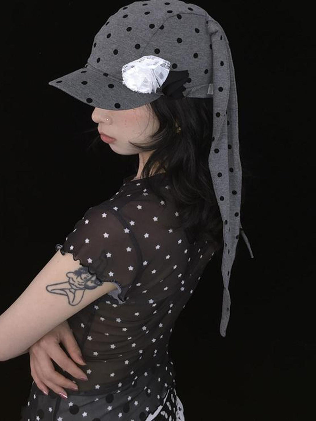 Ttsunami Polka Dot Floral Baseball Cap With Cute Ears Hat