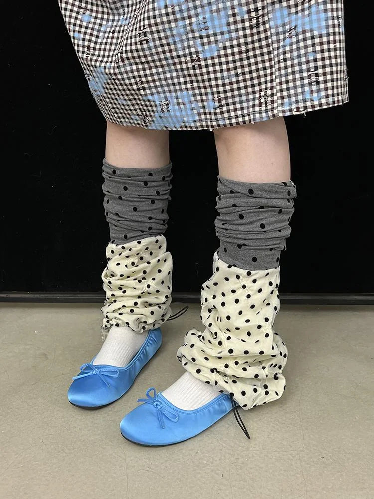 Polka Dot Knit Leg Warmers With Drawstring Scarf