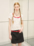 DIDDI MODA Polka Dot Mock Neck Contrast Trim Fitted Tee