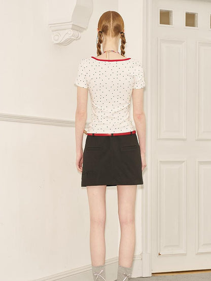 DIDDI MODA Polka Dot Mock Neck Contrast Trim Fitted Tee