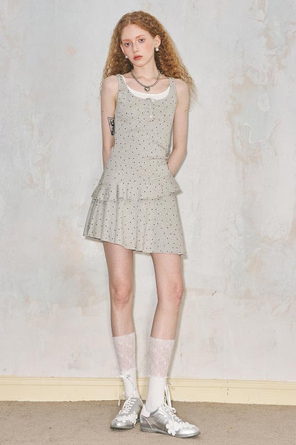 DIDDI MODA Polka Dot Mock Two Piece Sleeveless Bodycon Dress