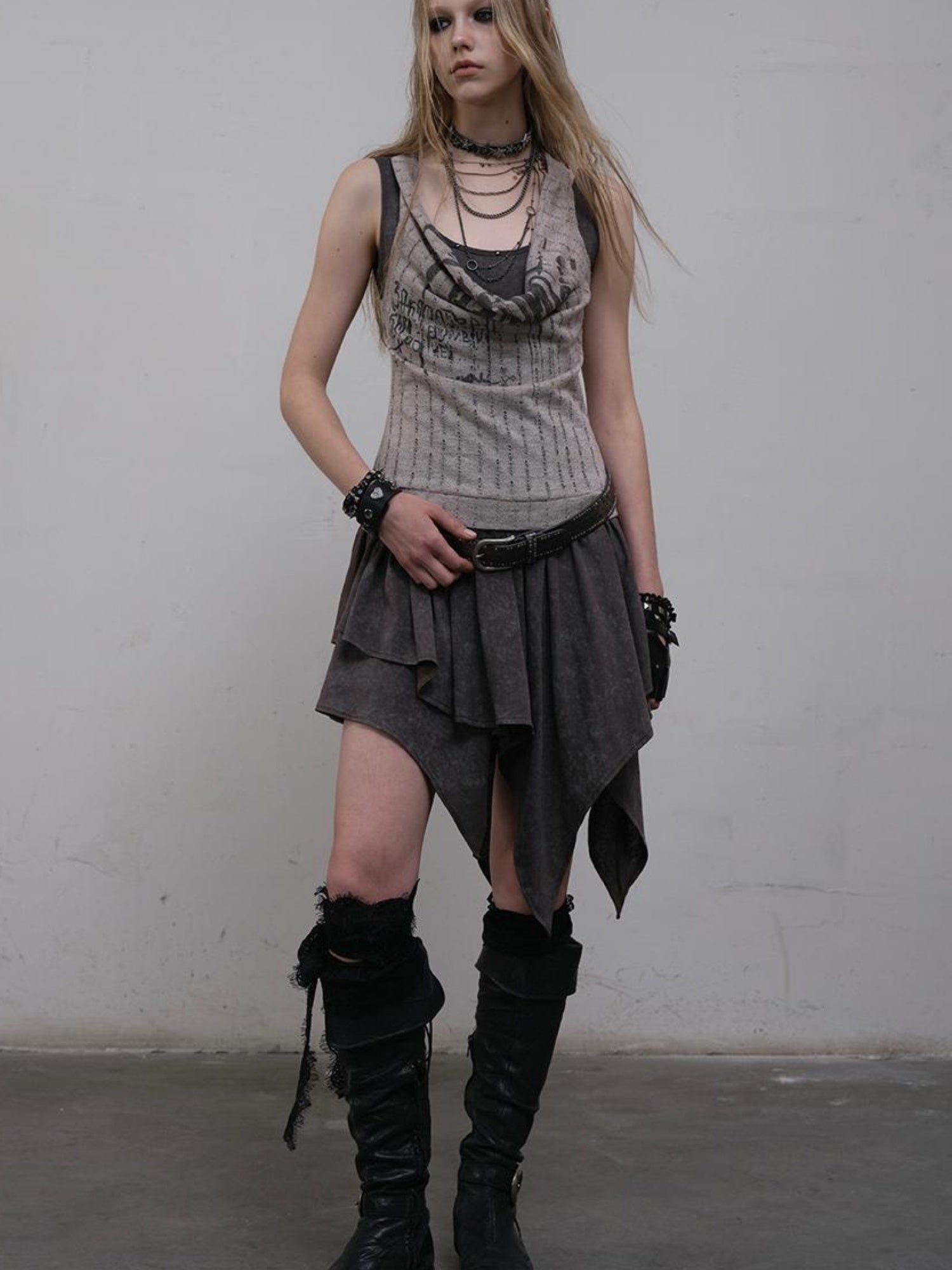 Post-Apocalyptic Punk Patchwork Asymmetrical Dress