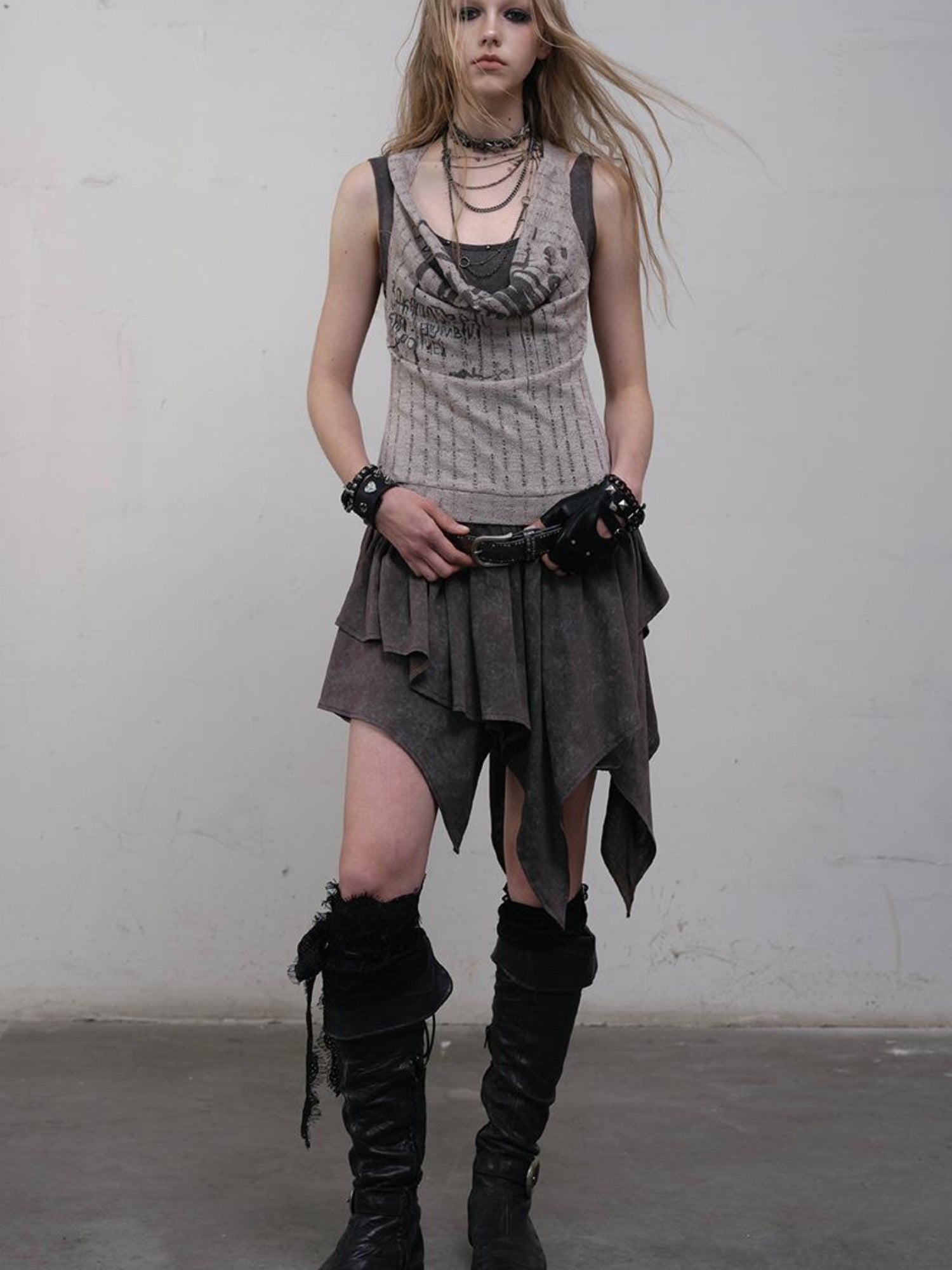 Post-Apocalyptic Punk Patchwork Asymmetrical Dress