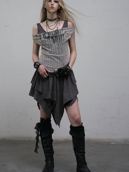 Post-Apocalyptic Punk Patchwork Asymmetrical Dress