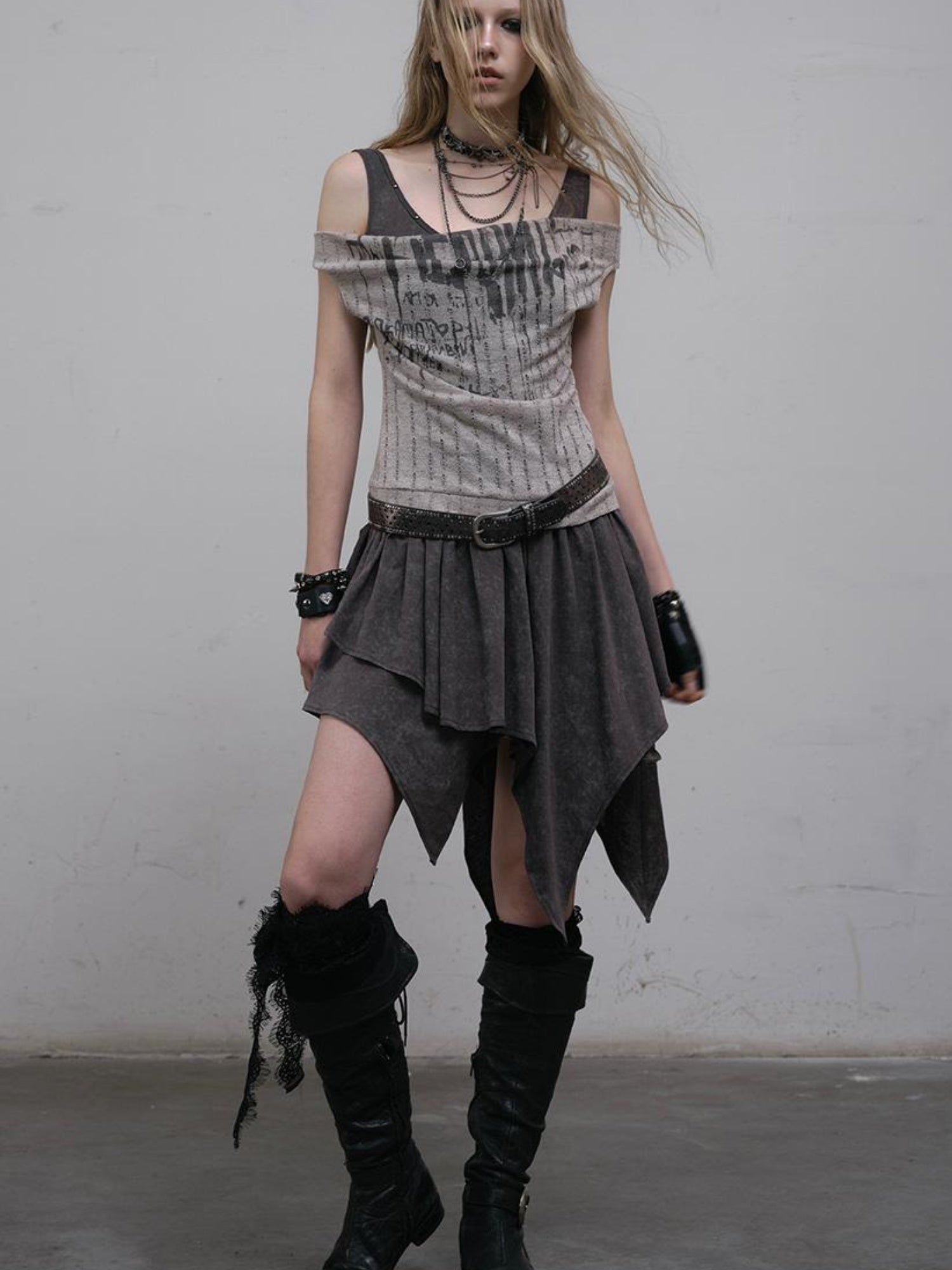 Post-Apocalyptic Punk Patchwork Asymmetrical Dress