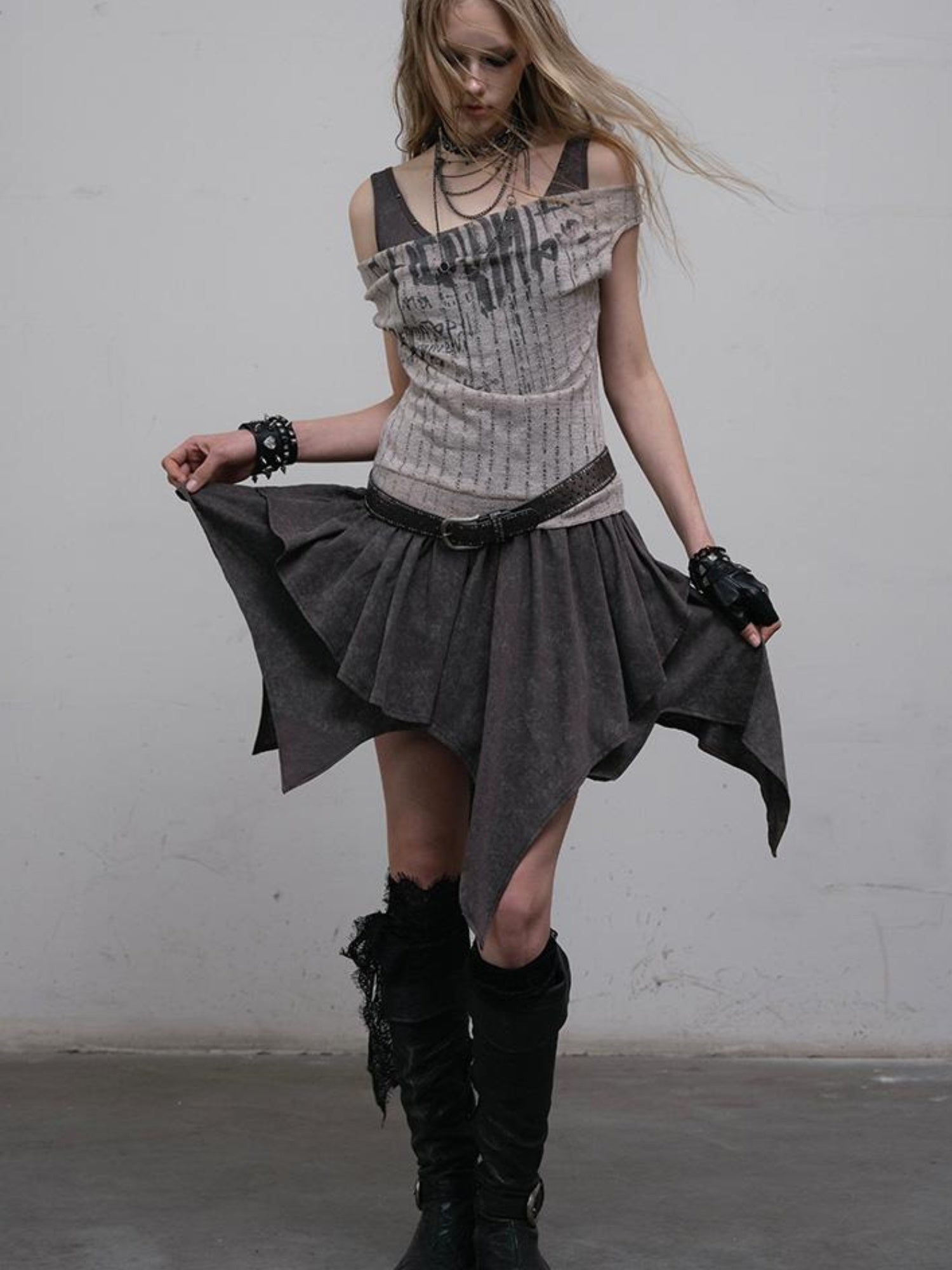 Post-Apocalyptic Punk Patchwork Asymmetrical Dress