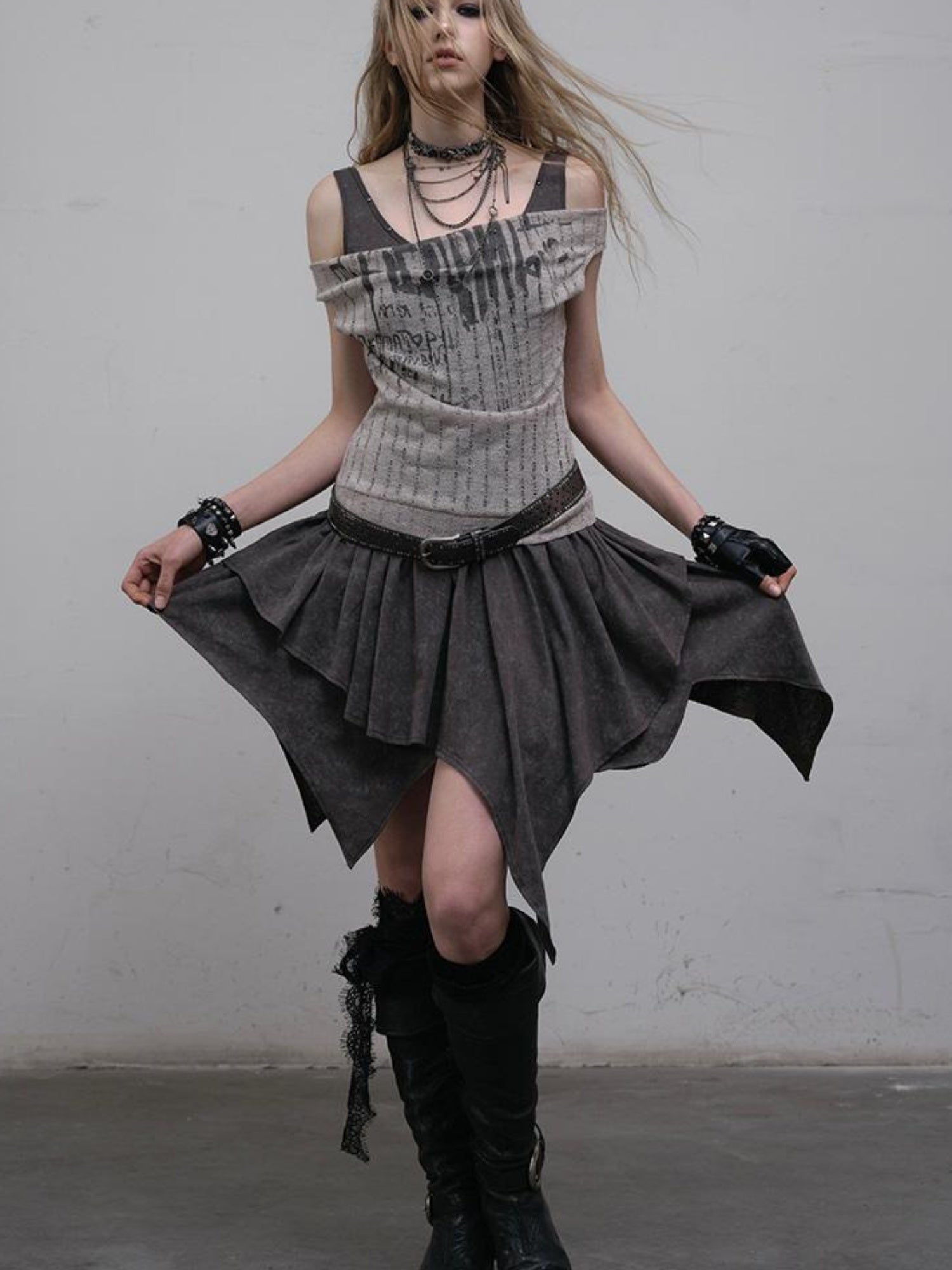 Post-Apocalyptic Punk Patchwork Asymmetrical Dress
