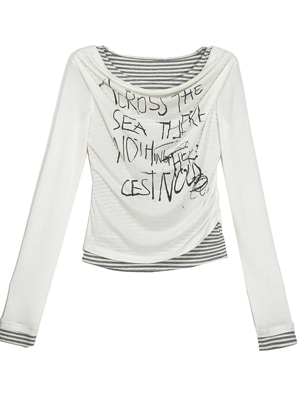 Graffiti Poetry Layered Collar Striped Knit Top