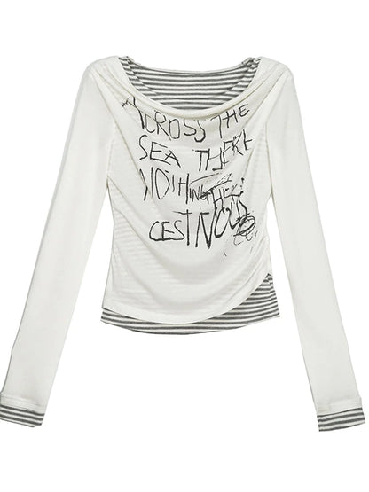Graffiti Poetry Layered Collar Striped Knit Top